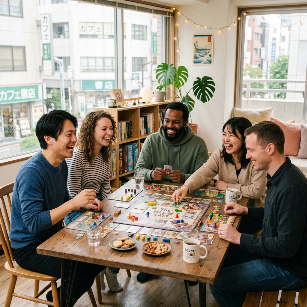 東京・都内で開催された社会人ボードゲーム会の和気あいあいとした風景